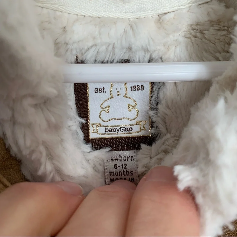 Baby Gap Bear Faux Suede Shearling 1 Piece Infant Snowsuit Bunting Brown 6-12